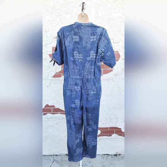 SMALL women FREE PEOPLE short sleeve open shoulder blue Jumpsuit Denim Chambray - Picture 9 of 16